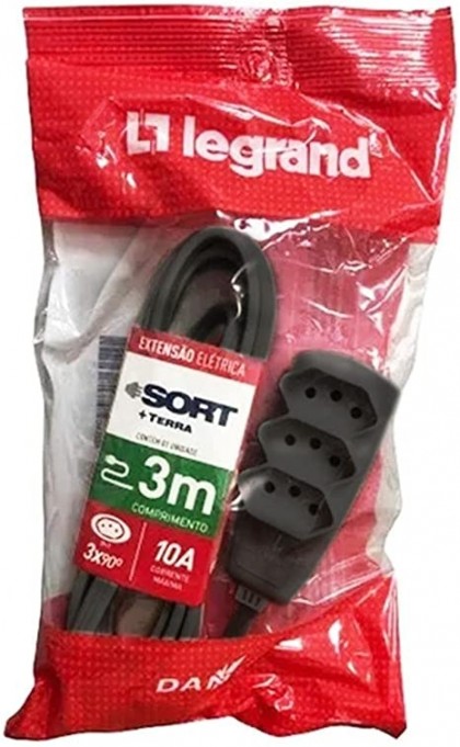 LEGRAND EXTENSAO SORT PP 3X0,75 2P+T 10A PRETO 10m