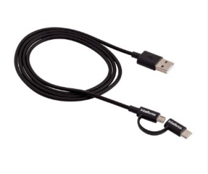 (P) CABO USB - MICRO USB + USB-C 1,2m NYLON PRETO EUABC 12NP
